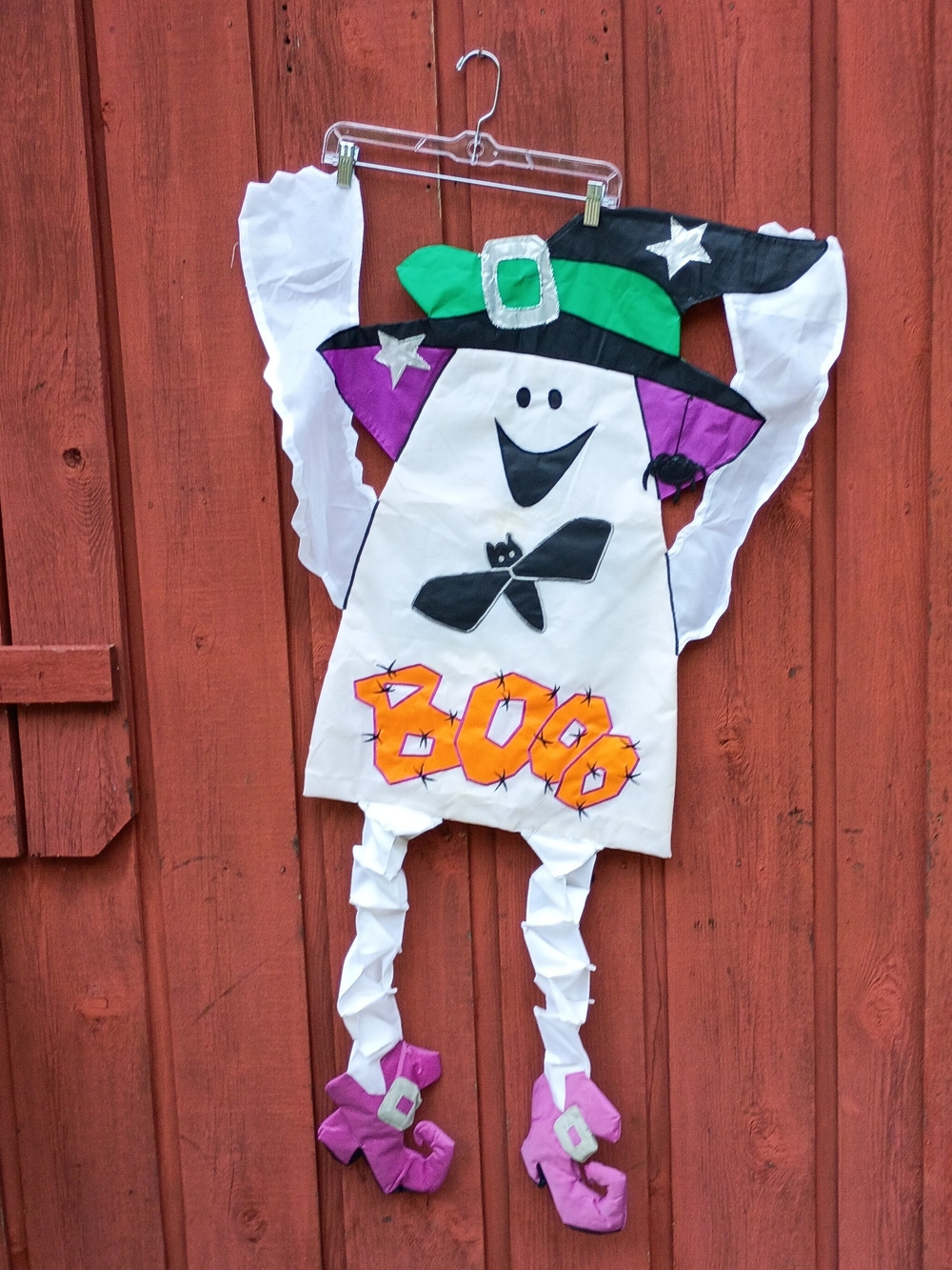 Vintage Rare Flag White Ghost Witch Costume with Green Hat and Purple Accents